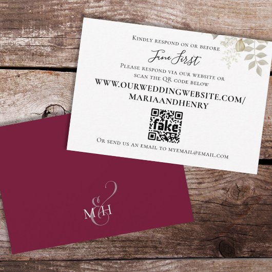 シンプル水彩フローラブルゴーニュQRコード 出欠カード