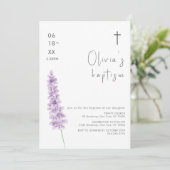 シンプル水彩ラベンダーフラワークロスバプテスマ 招待状 (スタンド正面)