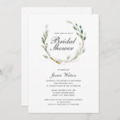 シンプル水彩リースブライダルシャワー招待状 セーブザデート (正面/裏面)