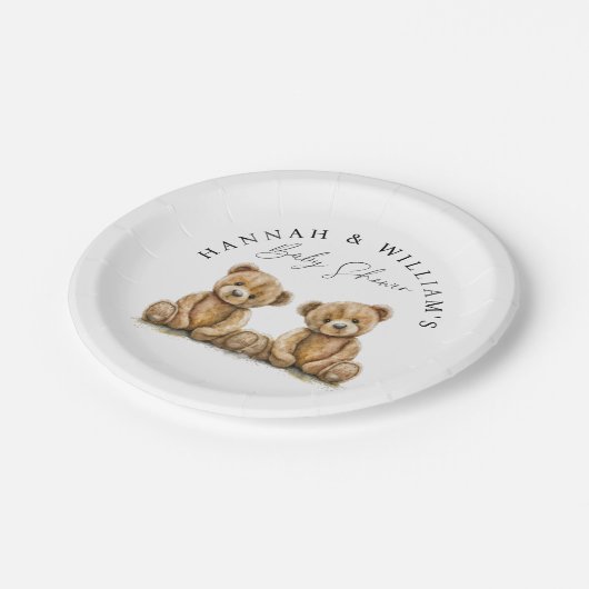 シンプル水彩乳母ベビーツインベイビーシャワー ペーパープレート (アングル)