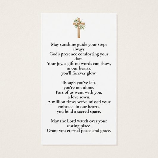 シンプル水彩写真記念祈りの言葉カード (裏面)