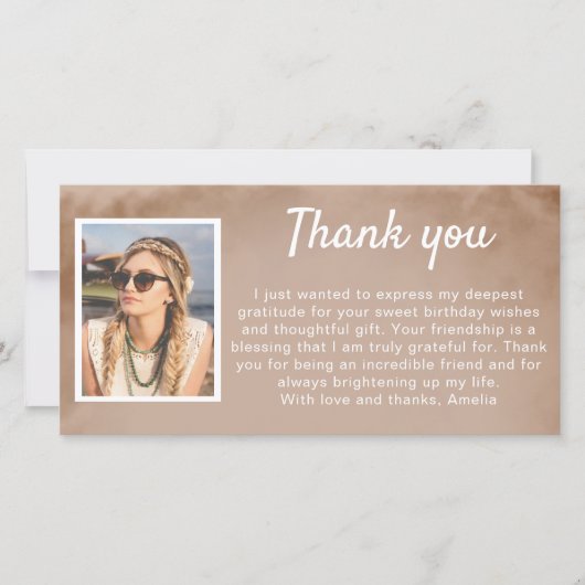 シンプル水彩写真誕生日 サンキューカード (正面)