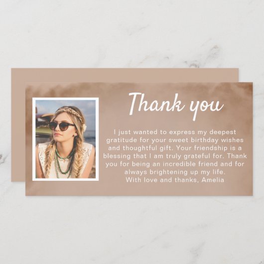 シンプル水彩写真誕生日 サンキューカード (正面/裏面)