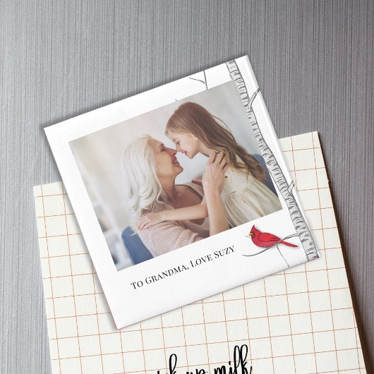 シンプル水彩冬レッド(鳥)ショウジョウコウカンチョウ樺の木ツリー マグネット