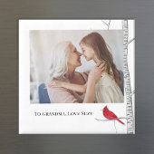 シンプル水彩冬レッド(鳥)ショウジョウコウカンチョウ樺の木ツリー マグネット