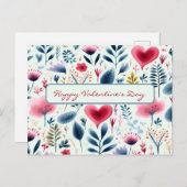 シンプル水彩北欧フローラ及びハート シーズンポストカード (正面/裏面)