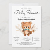 シンプル水彩可愛いテディベア男の赤ちゃんシャワー 招待状 (正面)