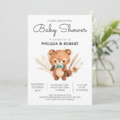 シンプル水彩可愛いテディベア男の赤ちゃんシャワー 招待状 (スタンド正面)
