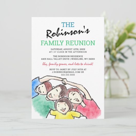 シンプル水彩家族懇親会 招待状 (スタンド正面)