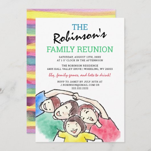 シンプル水彩家族懇親会 招待状 (正面/裏面)