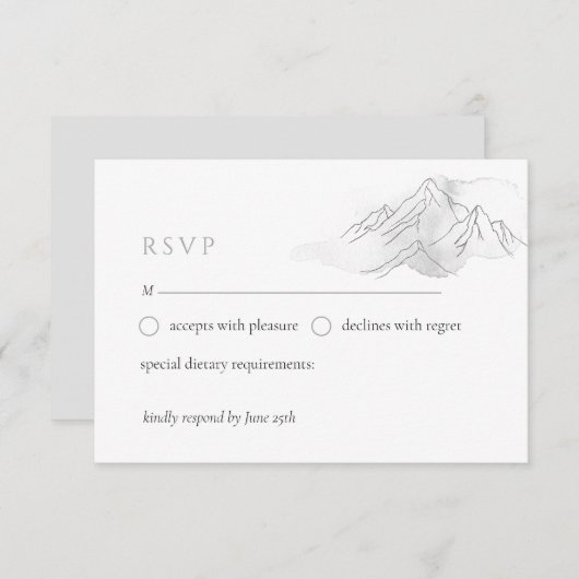 シンプル水彩山エレガント自然結婚ズ 出欠カード (正面/裏面)