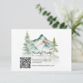 シンプル水彩山QRコード結婚 出欠カード