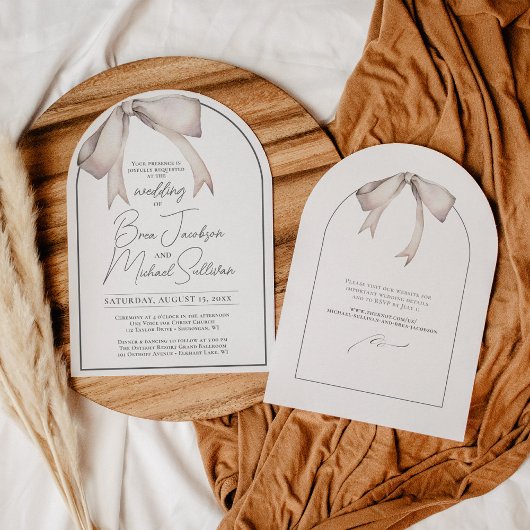 シンプル水彩弓エレガントアモダンチ結婚ズ 招待状