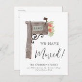 シンプル水彩木製メールボックス新しいホームムービング 案内ポストカード (正面/裏面)