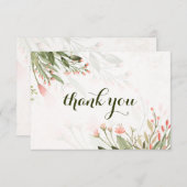 シンプル水彩桃色フラワーガーデン結婚ズ サンキューカード (正面/裏面)