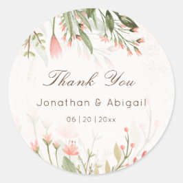 シンプル水彩桃色フラワーガーデン結婚ズ ラウンドシール