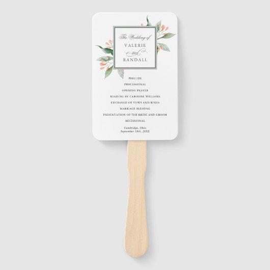 シンプル水彩植物学結婚式 プログラム ハンドファン (正面)