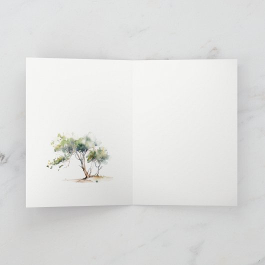 シンプル水彩植物樹悔やみや弔慰メモリアル サンキューカード (内部)