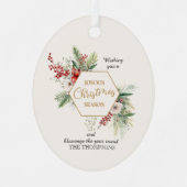シンプル水彩植物白ファミリークリスマス メタルオーナメント (正面)