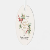 シンプル水彩植物白ファミリークリスマス メタルオーナメント (正面左)