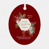 シンプル水彩植物赤ファミリークリスマス メタルオーナメント (正面)