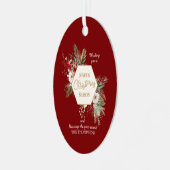 シンプル水彩植物赤ファミリークリスマス メタルオーナメント (正面左)