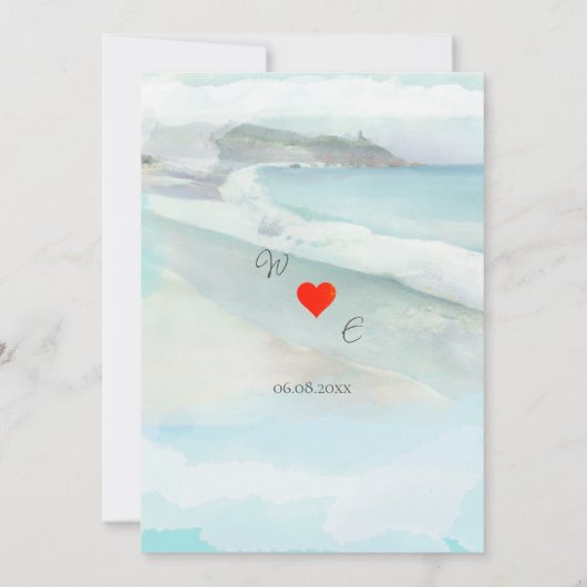 シンプル水彩沿岸ビーチ結婚式招待状 招待状 (裏面)