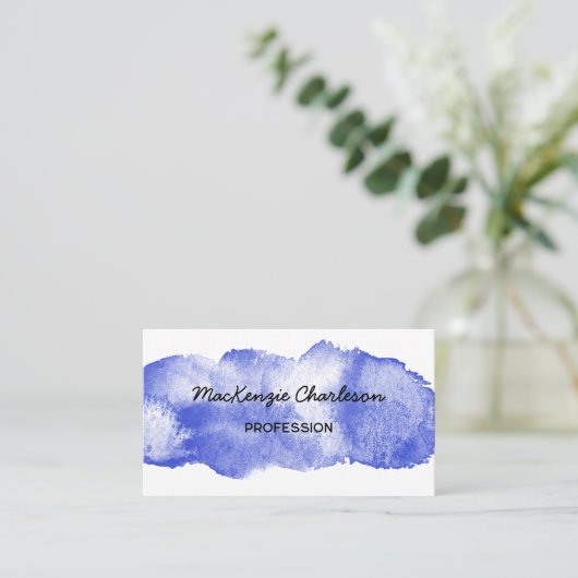シンプル水彩画絵を描色青 名刺 (スタンド正面)