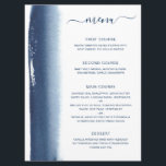 シンプル水彩筆画ネイビーブルー結婚ズ メニュー<br><div class="desc">そしてモダンクリエイティブ結婚のメニューは、ネイビーブルーの水彩画をシンプル施した芸術的デザインを備え離れた側面。上部には、白い背景の上に、スワッシュとサンセリフフォントでのコースの説明を含む手書きスクリプトの「メニュー」というタイトルが表示される。裏面はネイビーブルーのマッチングシェード。</div>