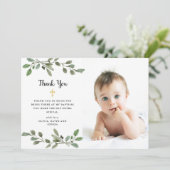 シンプル水彩緑化と金ゴールド写真バプテスマ サンキューカード (スタンド正面)