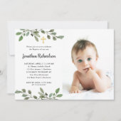 シンプル水彩緑化と金ゴールド写真バプテスマ 招待状 (正面)