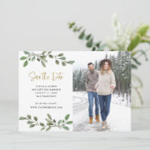 シンプル水彩緑化と金ゴールド写真 セーブザデート (スタンド正面)