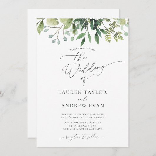 シンプル水彩緑化結婚式招待状 招待状 (正面/裏面)