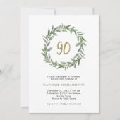 シンプル水彩緑化金ゴールド90誕生日 招待状 (正面)