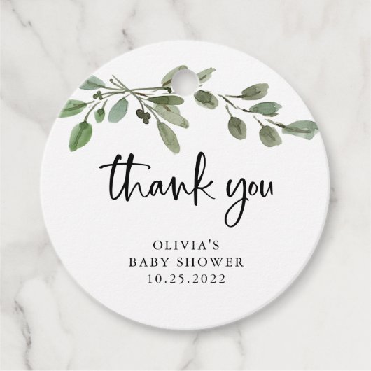 シンプル水彩緑 |赤ちゃんシャワー フェイバータグ (正面)