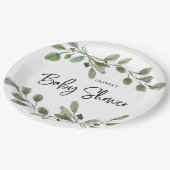 シンプル水彩緑 |赤ちゃんシャワー ペーパープレート (アングル)