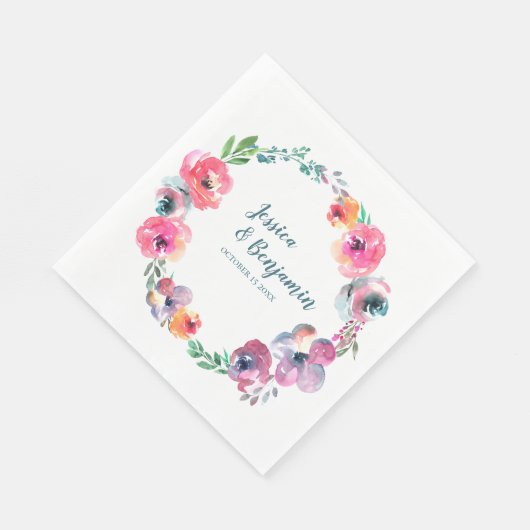 シンプル水彩花エレガモダンントウェディング スタンダードランチョンナプキン (角)