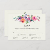 シンプル水彩花エレガモダンントウェディング 出欠カード (正面/裏面)