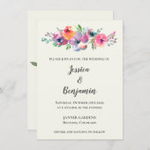 シンプル水彩花エレガモダンントウェディング 招待状 (正面/裏面)