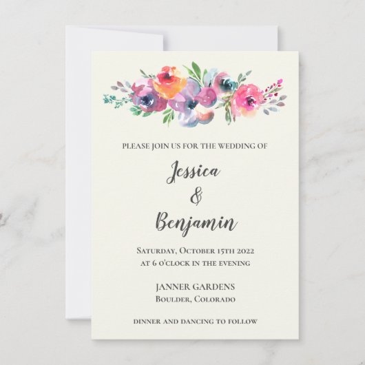 シンプル水彩花エレガモダンントウェディング 招待状 (正面)