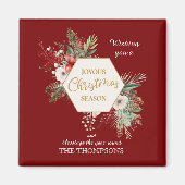 シンプル水彩花クリスマス植物赤 マグネット (正面)