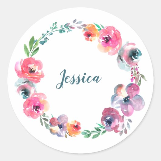シンプル水彩花モダンエレガント ラウンドシール (正面)