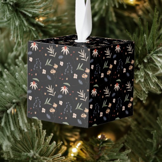 シンプル水彩花1 キューブオーナメント (ツリー)