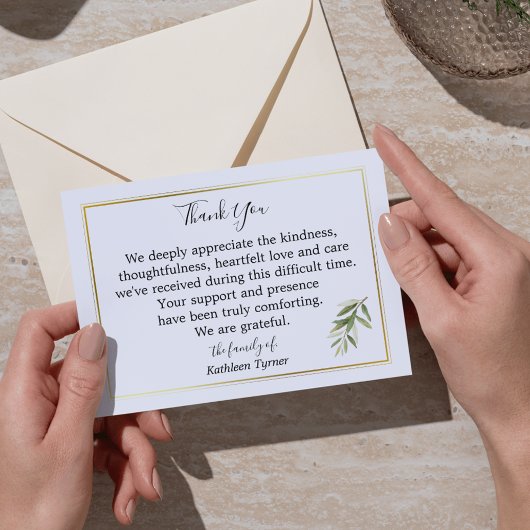 シンプル水彩葉と枝記念碑 サンキューカード