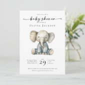 シンプル水彩象の赤ちゃんシャワー 招待状 (スタンド正面)