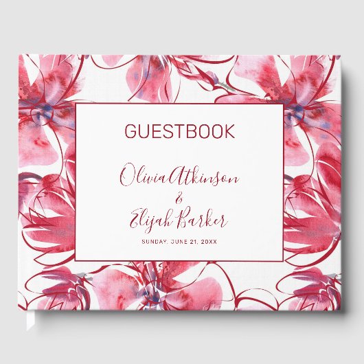 シンプル水彩赤い花 ゲストブック (正面)