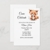 シンプル水彩赤パンダ赤ちゃんシャワー 招待状 (正面/裏面)