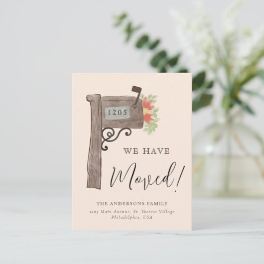 シンプル水彩郵便箱ニューホームムービングクリーム 案内ポストカード (スタンド正面)