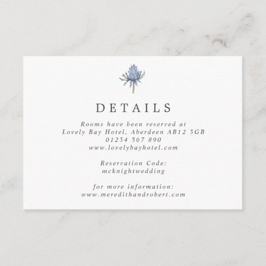 シンプル水彩青い結婚アザミ エンクロージャーカード (正面)