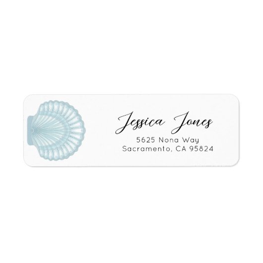 シンプル水彩青シェル差出人住所 ラベル (正面)